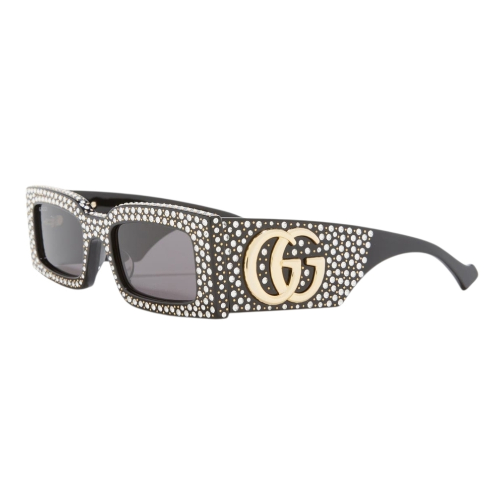 Gucci Designer Rhinstone Diamonds Rectangular Black New Sunglasses - Picture 3 of 14